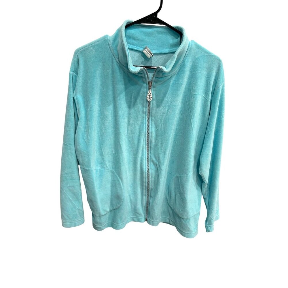 Can Do Fashions Womens Light Blue Full Zip Collared Jacket SZ Small